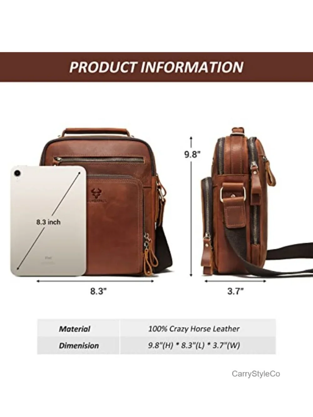 Genuine Leather Messenger Bag Crossbody Shoulder Bag with Adjustable Strap